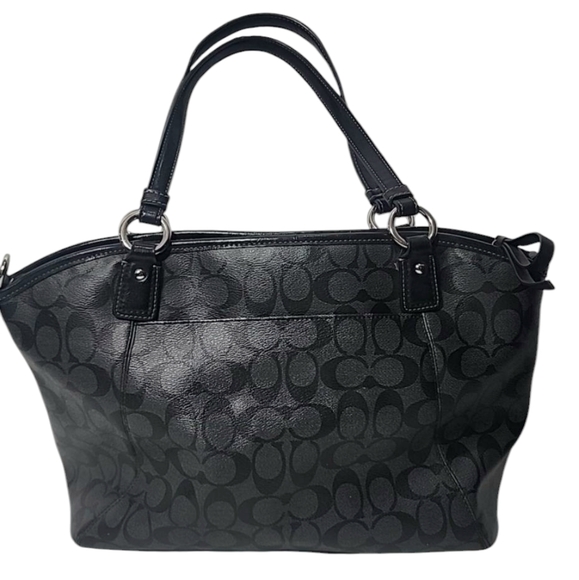 Coach Black/Grey Coated Canvas Signature Logo Peyton Pocket Tote - Picture 6 of 14